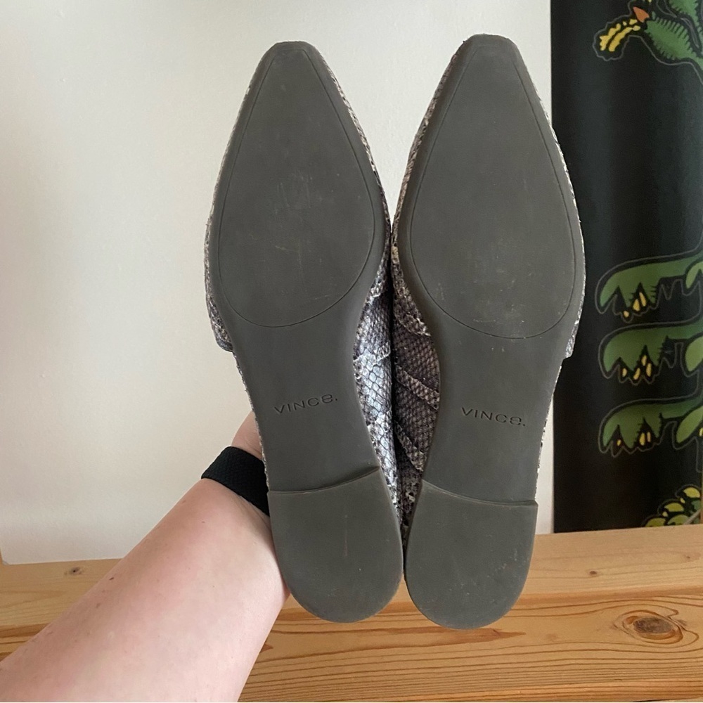 Vince Gray Snake-Embossed Leather Gena Asymmetrical Flat Mule Shoes 8 - Picture 13 of 15